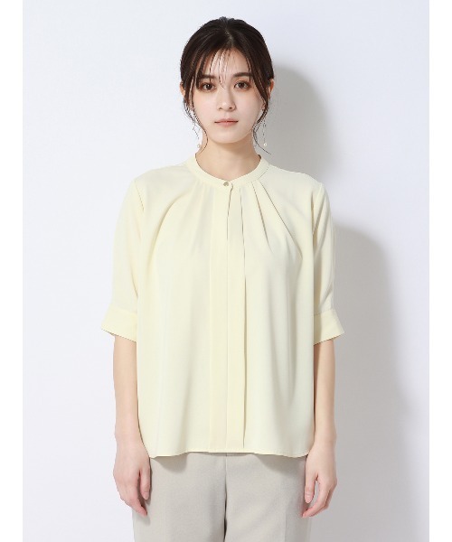 SUIT SQUARE（スーツスクエア）の「フロントタックブラウス 5分袖 ウォッシャブル ライトクロスストレッチ（シャツ/ブラウス・レディース・ホワイト系2/ホワイト系1/イエロー系・38(9号)/40(11号)）」の5枚目の写真