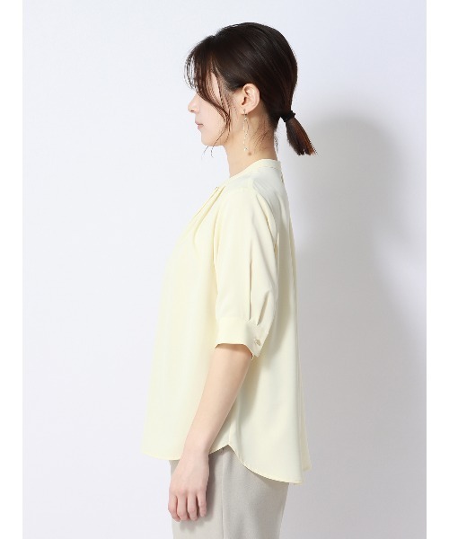 SUIT SQUARE（スーツスクエア）の「フロントタックブラウス 5分袖 ウォッシャブル ライトクロスストレッチ（シャツ/ブラウス・レディース・ホワイト系2/ホワイト系1/イエロー系・38(9号)/40(11号)）」の6枚目の写真