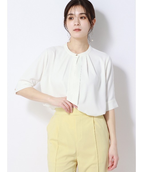 SUIT SQUARE（スーツスクエア）の「フロントタックブラウス 5分袖 ウォッシャブル ライトクロスストレッチ（シャツ/ブラウス・レディース・ホワイト系2/ホワイト系1/イエロー系・38(9号)/40(11号)）」の15枚目の写真