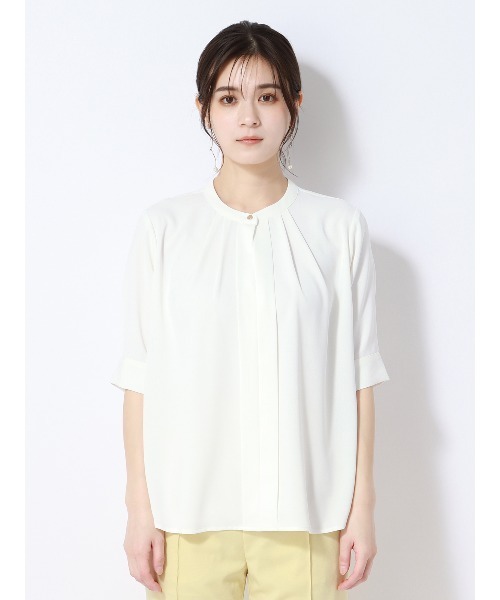 SUIT SQUARE（スーツスクエア）の「フロントタックブラウス 5分袖 ウォッシャブル ライトクロスストレッチ（シャツ/ブラウス・レディース・ホワイト系2/ホワイト系1/イエロー系・38(9号)/40(11号)）」の16枚目の写真