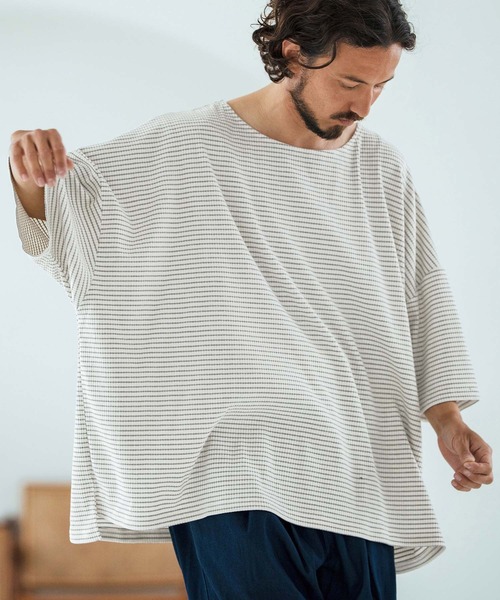 Magine（マージン）の「mt9601-Border Fabric Boat Neck Pullove ボートネックTシャツ（Tシャツ/カットソー・メンズ・ブラック系その他/ホワイト系その他・44/46/48）」の2枚目の写真