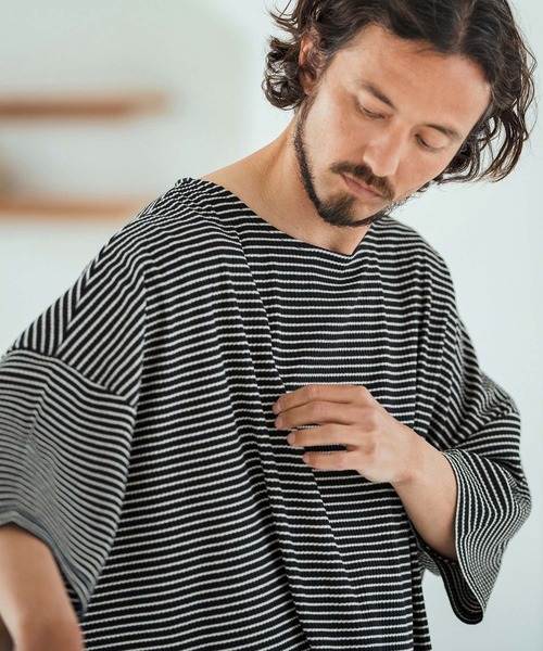 Magine（マージン）の「mt9601-Border Fabric Boat Neck Pullove ボートネックTシャツ（Tシャツ/カットソー・メンズ・ブラック系その他/ホワイト系その他・44/46/48）」の17枚目の写真