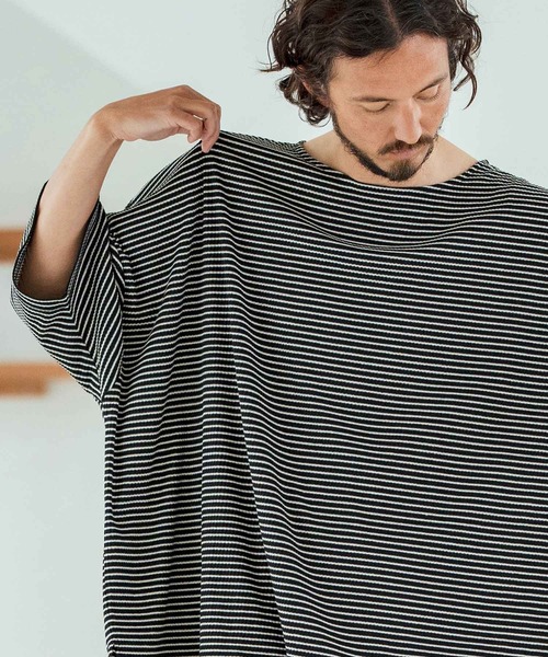 Magine（マージン）の「mt9601-Border Fabric Boat Neck Pullove ボートネックTシャツ（Tシャツ/カットソー・メンズ・ブラック系その他/ホワイト系その他・44/46/48）」の16枚目の写真