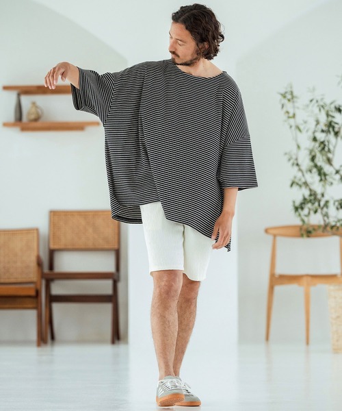 Magine（マージン）の「mt9601-Border Fabric Boat Neck Pullove ボートネックTシャツ（Tシャツ/カットソー・メンズ・ブラック系その他/ホワイト系その他・44/46/48）」の14枚目の写真