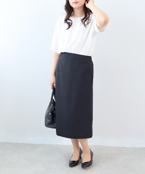 【fleur】【Ｌ〜６Ｌ】ジャーゼットパールネックフロントタックブラウス セール】【L～6L 大きいサイズ】ジャーゼットパールネック
