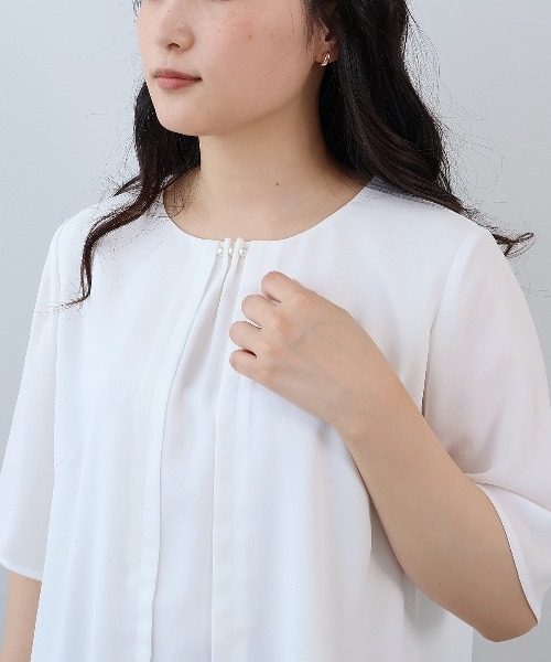 【fleur】【Ｌ〜６Ｌ】ジャーゼットパールネックフロントタックブラウス セール】【L～6L 大きいサイズ】ジャーゼットパールネック