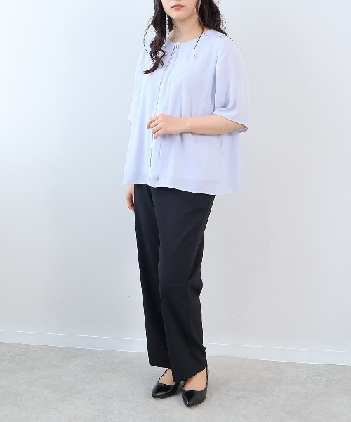 【fleur】【Ｌ〜６Ｌ】ジャーゼットパールネックフロントタックブラウス セール】【L～6L 大きいサイズ】ジャーゼットパールネック