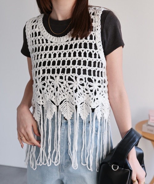 セール】クロシェ編みフリンジビスチェ/キャミソール