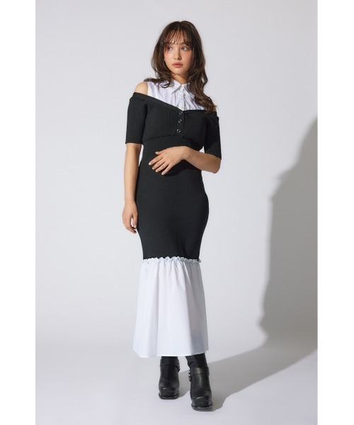 セール】シャツレイヤードコンビマーメイドニットワンピース 半袖 夏服