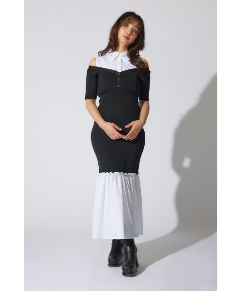 rienda(リエンダ)の「シャツレイヤードコンビマーメイドニットワンピース 半袖 夏服 サマーニット(ワンピース・レディース・ブラック/ベージュ/ピンク系その他・FREE)」の10枚目の写真