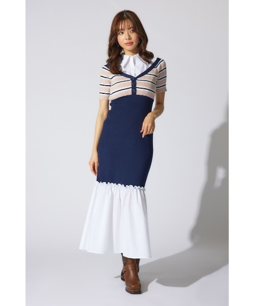 rienda(リエンダ)の「シャツレイヤードコンビマーメイドニットワンピース 半袖 夏服 サマーニット(ワンピース・レディース・ブラック/ベージュ/ピンク系その他・FREE)」の22枚目の写真