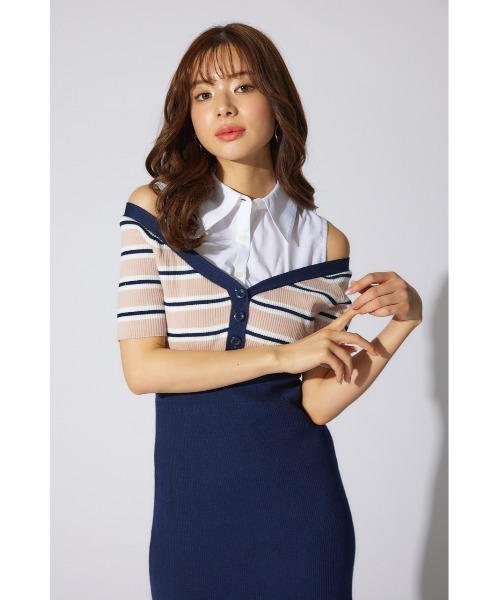 rienda(リエンダ)の「シャツレイヤードコンビマーメイドニットワンピース 半袖 夏服 サマーニット(ワンピース・レディース・ブラック/ベージュ/ピンク系その他・FREE)」の21枚目の写真