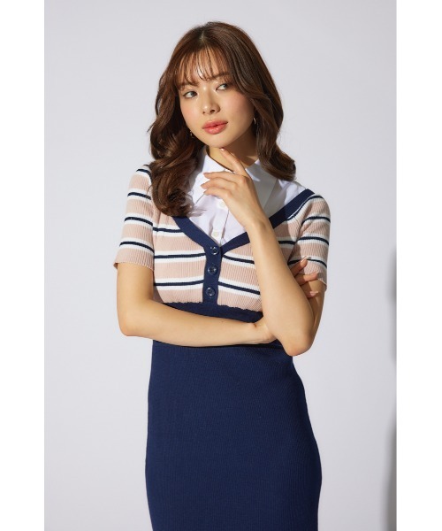 rienda(リエンダ)の「シャツレイヤードコンビマーメイドニットワンピース 半袖 夏服 サマーニット(ワンピース・レディース・ブラック/ベージュ/ピンク系その他・FREE)」の20枚目の写真