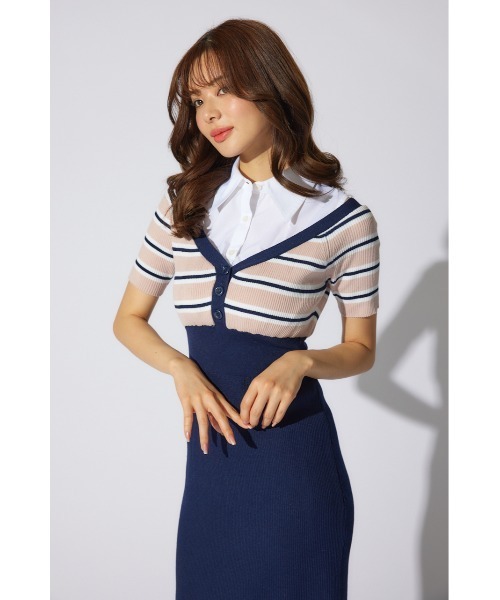 rienda(リエンダ)の「シャツレイヤードコンビマーメイドニットワンピース 半袖 夏服 サマーニット(ワンピース・レディース・ブラック/ベージュ/ピンク系その他・FREE)」の19枚目の写真