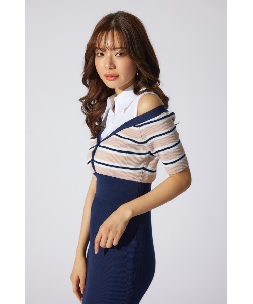rienda(リエンダ)の「シャツレイヤードコンビマーメイドニットワンピース 半袖 夏服 サマーニット(ワンピース・レディース・ブラック/ベージュ/ピンク系その他・FREE)」の18枚目の写真