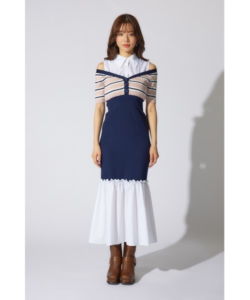 rienda(リエンダ)の「シャツレイヤードコンビマーメイドニットワンピース 半袖 夏服 サマーニット(ワンピース・レディース・ブラック/ベージュ/ピンク系その他・FREE)」の17枚目の写真