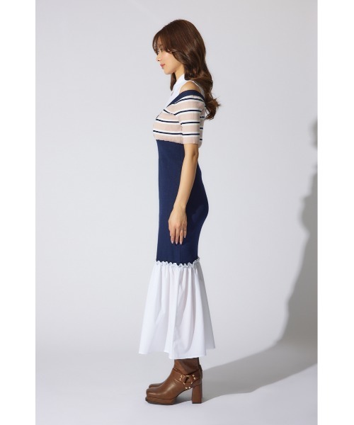 rienda(リエンダ)の「シャツレイヤードコンビマーメイドニットワンピース 半袖 夏服 サマーニット(ワンピース・レディース・ブラック/ベージュ/ピンク系その他・FREE)」の16枚目の写真
