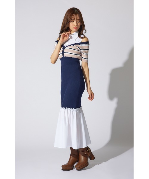 rienda(リエンダ)の「シャツレイヤードコンビマーメイドニットワンピース 半袖 夏服 サマーニット(ワンピース・レディース・ブラック/ベージュ/ピンク系その他・FREE)」の14枚目の写真