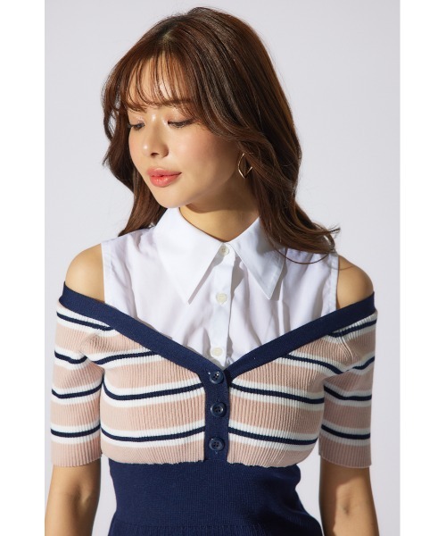 rienda(リエンダ)の「シャツレイヤードコンビマーメイドニットワンピース 半袖 夏服 サマーニット(ワンピース・レディース・ブラック/ベージュ/ピンク系その他・FREE)」の13枚目の写真