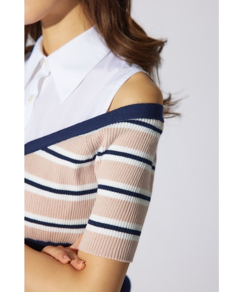 rienda(リエンダ)の「シャツレイヤードコンビマーメイドニットワンピース 半袖 夏服 サマーニット(ワンピース・レディース・ブラック/ベージュ/ピンク系その他・FREE)」の12枚目の写真