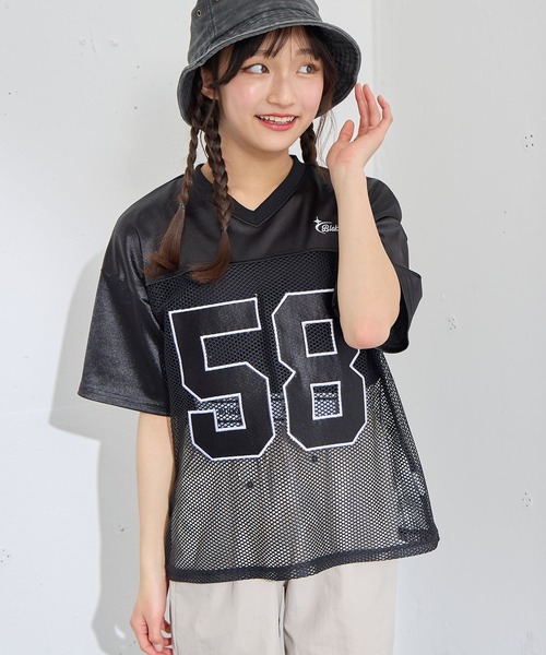 セール】ナンバーリングロゴ メッシュ オーバーサイズTシャツ