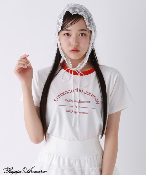 repipi armario(レピピ アルマリオ)の「【girly line】COOLリンガーT【接触冷感】(Tシャツ/カットソー・キッズ・ホワイト×レッド/ホワイト×ブラック/ブラック/サックスブルー/ホワイト×ピンク・LARGE/SMALL/MEDIUM)」の2枚目の写真