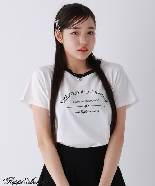 repipi armario(レピピ アルマリオ)の「【girly line】COOLリンガーT【接触冷感】(Tシャツ/カットソー・キッズ・ホワイト×レッド/ホワイト×ブラック/ブラック/サックスブルー/ホワイト×ピンク・LARGE/SMALL/MEDIUM)」の3枚目の写真