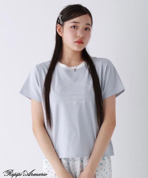 repipi armario(レピピ アルマリオ)の「【girly line】COOLリンガーT【接触冷感】(Tシャツ/カットソー・キッズ・ホワイト×レッド/ホワイト×ブラック/ブラック/サックスブルー/ホワイト×ピンク・LARGE/SMALL/MEDIUM)」の5枚目の写真