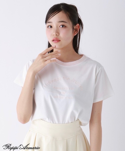 repipi armario(レピピ アルマリオ)の「【girly line】COOLリンガーT【接触冷感】(Tシャツ/カットソー・キッズ・ホワイト×レッド/ホワイト×ブラック/ブラック/サックスブルー/ホワイト×ピンク・LARGE/SMALL/MEDIUM)」の4枚目の写真