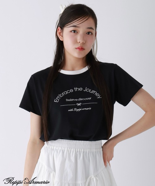 repipi armario(レピピ アルマリオ)の「【girly line】COOLリンガーT【接触冷感】(Tシャツ/カットソー・キッズ・ホワイト×レッド/ホワイト×ブラック/ブラック/サックスブルー/ホワイト×ピンク・LARGE/SMALL/MEDIUM)」の1枚目の写真