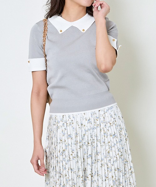 セール】《ガーリーモードな1枚》配色デザイン半袖ニット