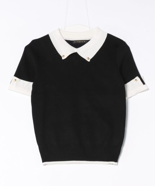 半袖ニット　春夏モデル　Black＆White セール】《ガーリーモードな1枚》配色デザイン半袖ニット