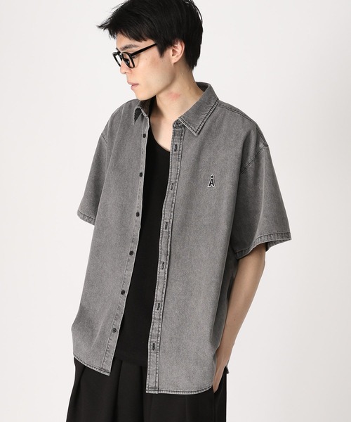 ALAND（エーランド）の「【UNISEX】ALAND／Aロゴデニム半袖シャツ（シャツ/ブラウス・レディース・ブラック/インディゴブルー・MEDIUM/SMALL）」の8枚目の写真