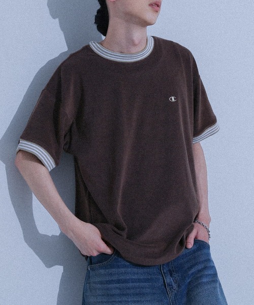 Champion(チャンピオン)の「【Champion】接触冷感 配色デザインパイルTシャツ【セットアップ対応】(Tシャツ/カットソー・メンズ・オフホワイト/ブラウン・XL/L/M)」の2枚目の写真