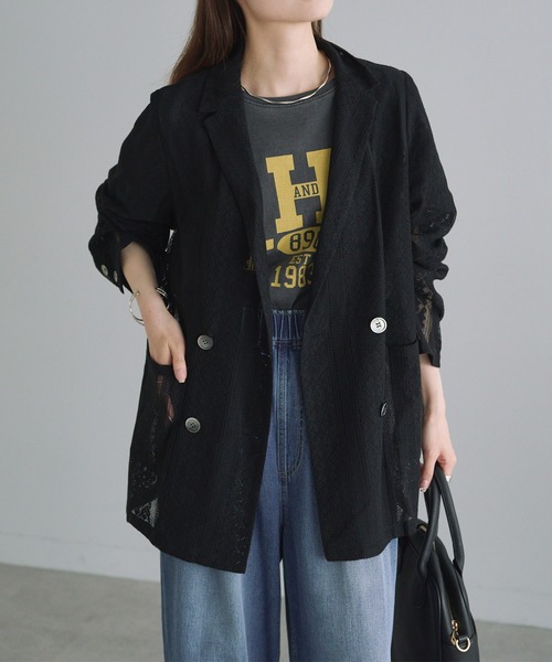 PUAL CE CIN(ピュアルセシン)の「ヴィンテージライクレースジャケット(テーラードジャケット・レディース・ブラック/アイボリー・FREE)」の2枚目の写真