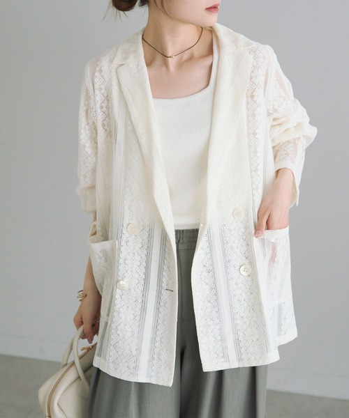 PUAL CE CIN(ピュアルセシン)の「ヴィンテージライクレースジャケット(テーラードジャケット・レディース・ブラック/アイボリー・FREE)」の3枚目の写真