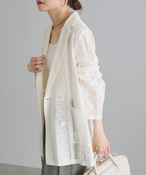 PUAL CE CIN(ピュアルセシン)の「ヴィンテージライクレースジャケット(テーラードジャケット・レディース・ブラック/アイボリー・FREE)」の4枚目の写真