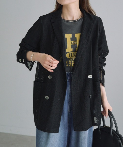 PUAL CE CIN(ピュアルセシン)の「ヴィンテージライクレースジャケット(テーラードジャケット・レディース・ブラック/アイボリー・FREE)」の9枚目の写真