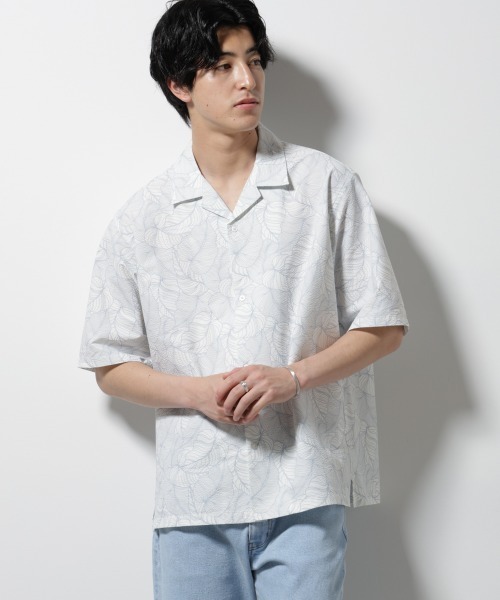 セール】ボタニカルパターンサッカーシャツ 半袖（シャツ