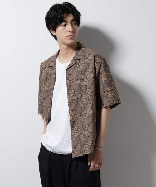 NANO universe(ナノユニバース)の「ボタニカルパターンサッカーシャツ 半袖(シャツ/ブラウス・メンズ・ホワイト/ブラック/ライトブラウン/ライトグリーン・L/M/S)」の3枚目の写真