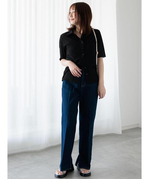 Te chichi TERRASSE(テチチテラス)の「シャーリング衿付きカーディガン《2025summer catalog item》(カーディガン/ボレロ・レディース・イエロー/ブラック/オフホワイト・F)」の5枚目の写真