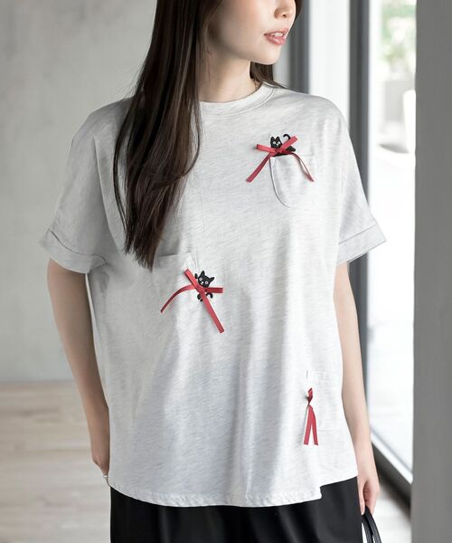 rps(アールピーエス)の「リボンキャットワイドT(Tシャツ/カットソー・レディース・オフホワイト/オートミール・フリー)」の1枚目の写真