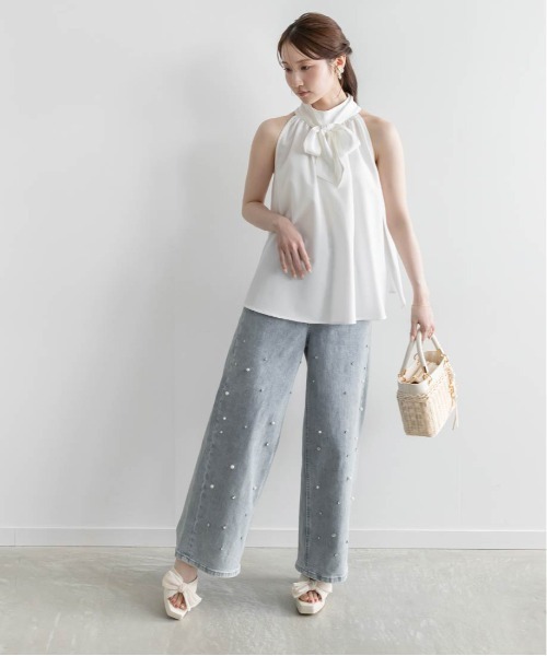 RANDA（ランダ）の「ホルターネックバックリボンブラウス（シャツ/ブラウス・レディース・ホワイト/カーキ/グレー・FREE）」の14枚目の写真