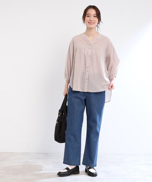 ブラウス シャツ 「夏SALE／E‐QUALITY／手洗い可／羽織りでも」ストライプブラウス レディース セール】【夏SALE／E‐QUALITY／手洗い可／羽織りでも