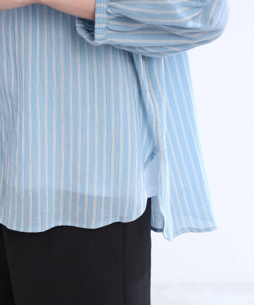 【夏SALE／E‐QUALITY／手洗い可／羽織りでも◎】ストライプブラウス 夏SALE／E‐QUALITY／手洗い可／羽織りでも◎】ストライプ