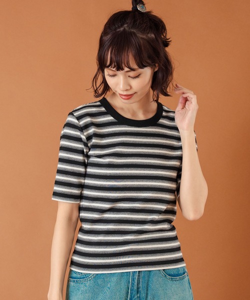 anap mimpi(アナップミンピ)の「ボーダーフライスコンパクト半袖Tシャツ(Tシャツ/カットソー・レディース・ブラック/ブラウン・FREE)」の2枚目の写真
