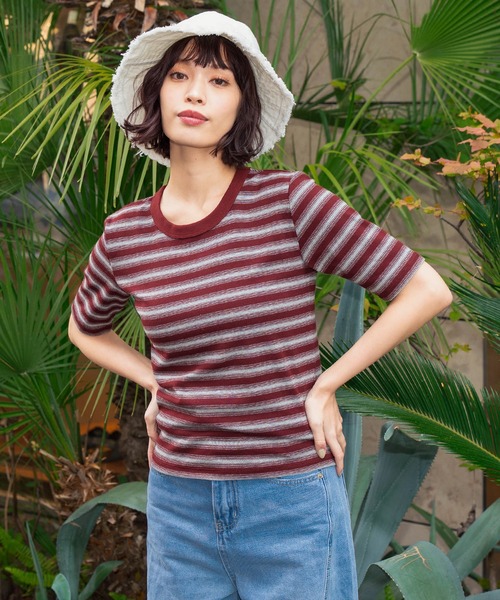 anap mimpi(アナップミンピ)の「ボーダーフライスコンパクト半袖Tシャツ(Tシャツ/カットソー・レディース・ブラック/ブラウン・FREE)」の3枚目の写真