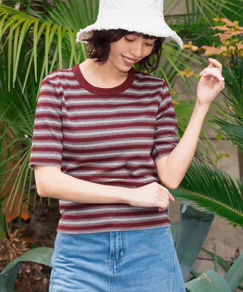 anap mimpi(アナップミンピ)の「ボーダーフライスコンパクト半袖Tシャツ(Tシャツ/カットソー・レディース・ブラック/ブラウン・FREE)」の4枚目の写真