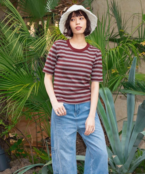 anap mimpi(アナップミンピ)の「ボーダーフライスコンパクト半袖Tシャツ(Tシャツ/カットソー・レディース・ブラック/ブラウン・FREE)」の5枚目の写真