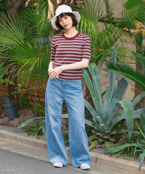 anap mimpi(アナップミンピ)の「ボーダーフライスコンパクト半袖Tシャツ(Tシャツ/カットソー・レディース・ブラック/ブラウン・FREE)」の6枚目の写真